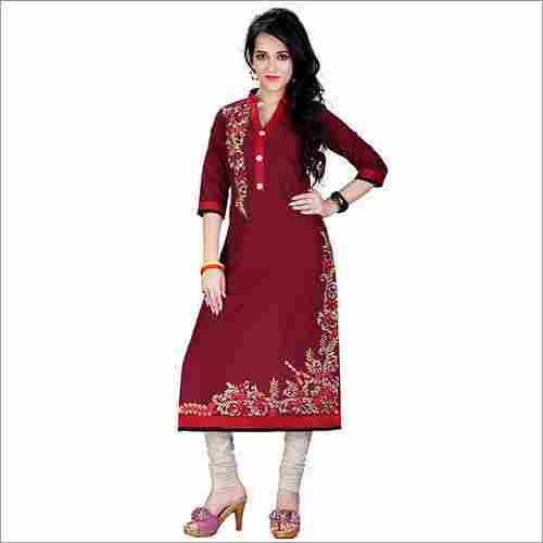 Ladies Modern 3/4th Sleeve Embroidered Cotton Kurti For Casual Wear