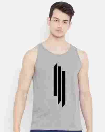 Gray Washable And Comfortable Sleeveless Printed Men'S Cotton Vest