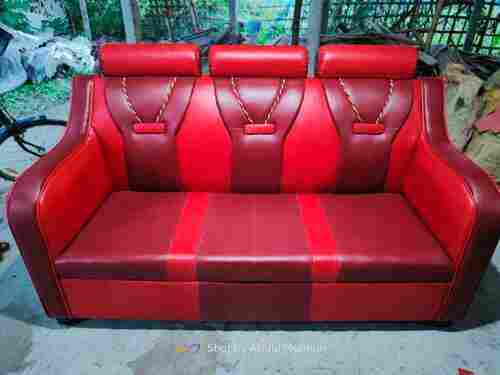 Powder Coated Modern Three Seater Steel Sofa, Red And Brown Color