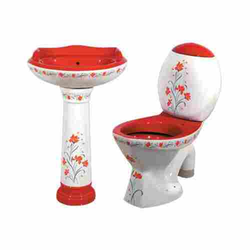 Designer Printed Western Ceramic Pedestal Wash Basin And Toilet