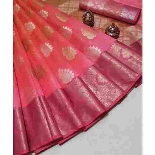 Pink And Beautiful Stylish Breathable Designer Fancy Chanderi Silk Saree