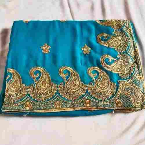 Sky Blue Breathable Party Wear Designer Saree For Ladies