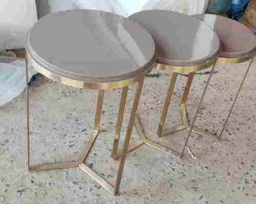 Round Chrome Finish Gold And Grey Contemporary Good Quality Metal Accent Table