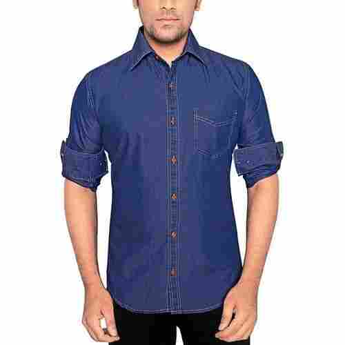 Men'S Stylish Fashionable Trendy And Full Sleeves Plain Blue Denim Shirt