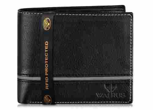 Black Classic Design Rfid Protected Square Pure Leather Wallet 