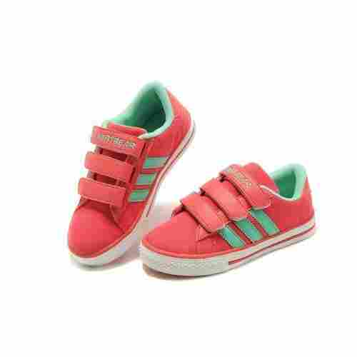 Red With Green Plain Shoes For Kids