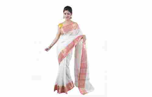 Easily Washable And Breathable White 6.3 Meter Length Designer Party Wear Cotton Silk Saree 