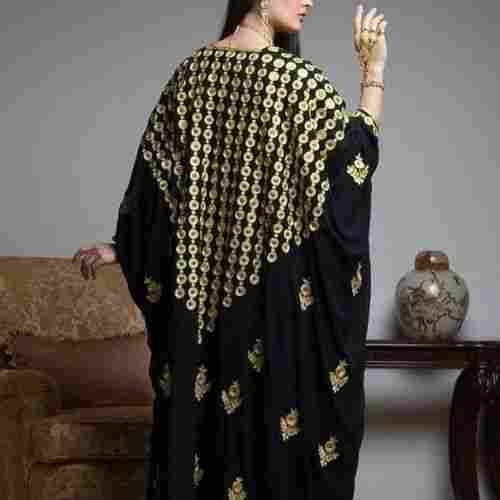 Embroidery Abaya Kaftan In Full Sleeve For Party Wear Occasion, Black Color