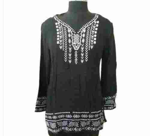 Black Washable And Comfortable Full Sleeves Stylish Cotton Ladies Top 