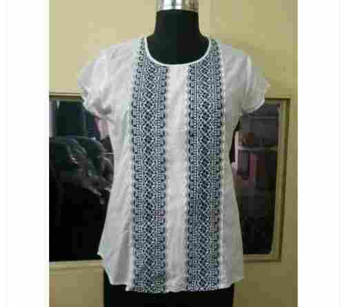 White Washable And Comfortable Short Sleeves Cotton Ladies Top 