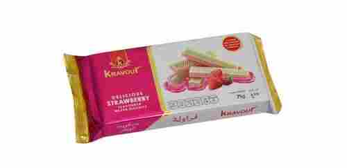 75 Gram Weight Rectangle Shape Kravour Strawberry Wafer Biscuits