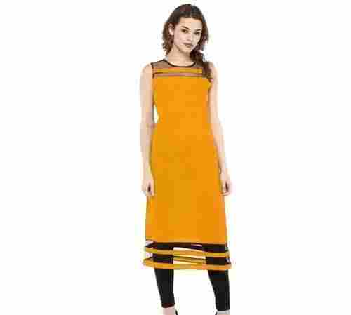Yellow Sleeveless Washable And Comfortable Plain Casual Wear Ladies Fancy Suits 