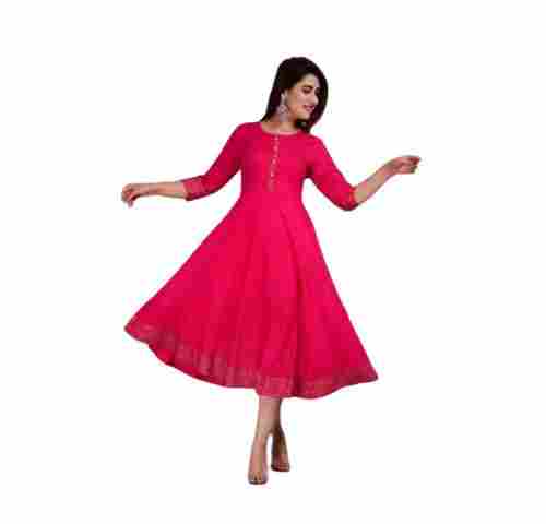 Pure Cotton Fabric Casual Wear Washable And Breathable Plain Anarkali Suits For Ladies 
