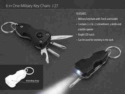 J27 a   6 In 1 Military Key Chain (With Toolkit And Torch)