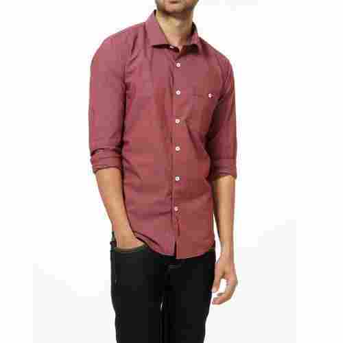 Maroon Plain Full Sleeve Cotton Casual Shirt For Mens