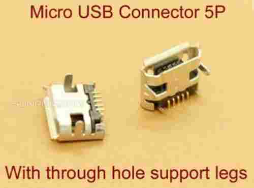 5 Pins Aluminum Micro USB Female Connector with Through Hole Support Legs
