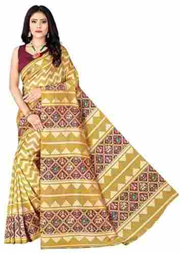 Women'S Traditional Wear Pure Cotton Fabric Digital Print Ethnic Golden Saree
