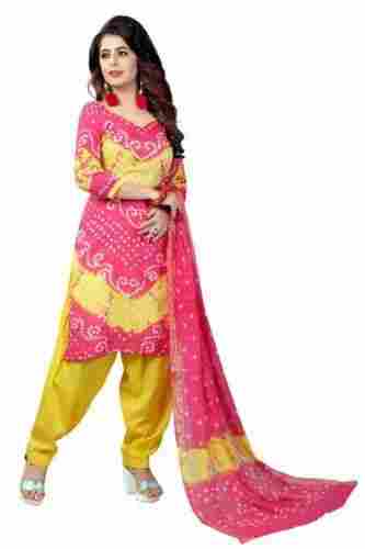 Traditional Bandhani Print And Breathable Cotton Suit For Ladies 