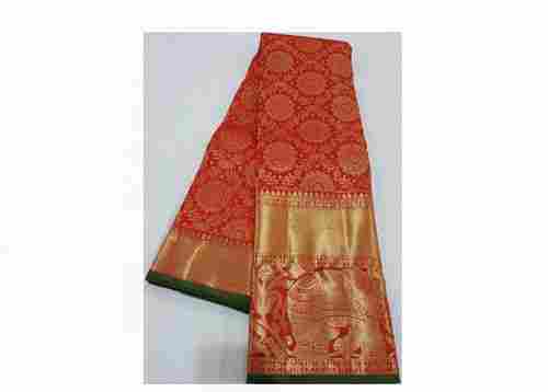 5.5 Meter Length Party Wear Red And Golden Designer Saree 