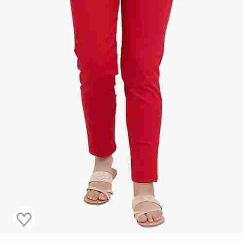 Ladies Plain Red Cotton Ankle Length Pant For Casual Wear