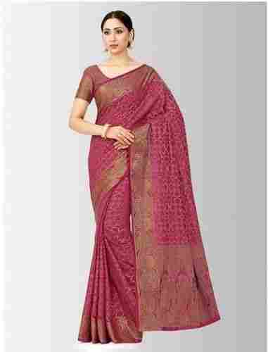 Comfortable And Washable Pink And Golden Patola Design Art Silk Saree