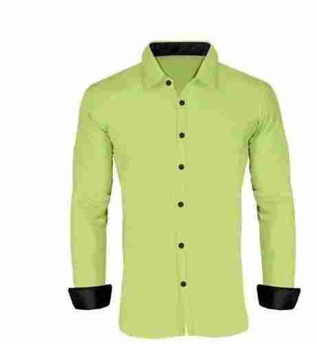 Mens Party Wear Full Sleeves Light Green Plain Classic Collar Casual Shirts