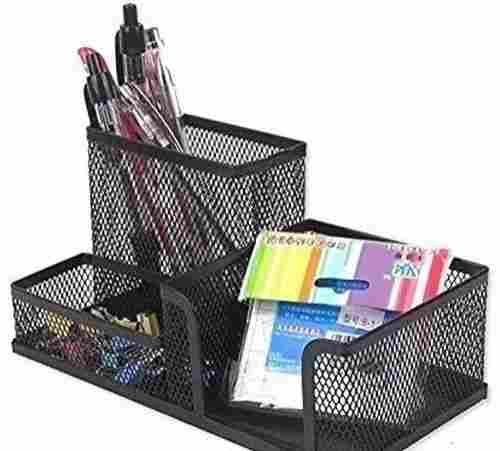 Portable Three Compartments Rectangular Mild Steel Mesh Design Pen Stand or Pen Holder