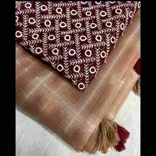 5.5 Meter Length Orgenza Base Check Fabric Designer Sarees With 80 Meter Georgette White Embroidery Blouse