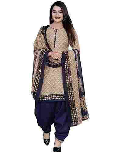 Comfortable And Breathable Blue And Brown Casual Wear Cotton Salwar Suit 