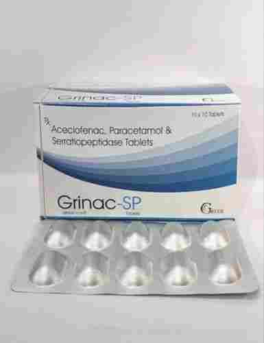 Grinac SP Aceclofenac Paracetamol And Serratiopeptidase Tablets 10x10