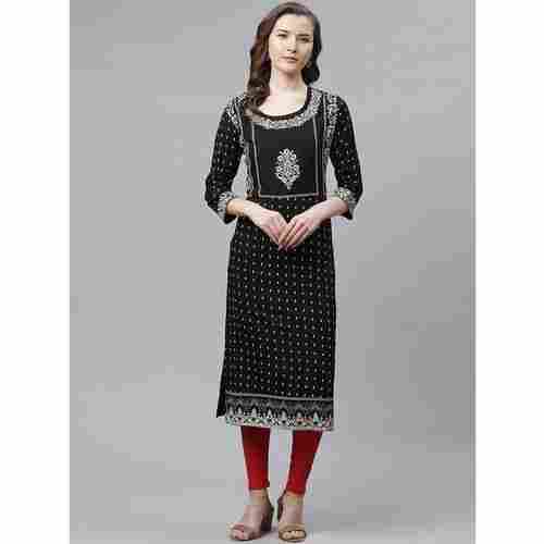 Washable And 3/4 Sleeves Type Casual Wear Round Neck Rayon Kurti 