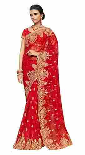 Wedding Party Wear Heavy Bead And Stone Work Ladies Traditional Silk Red Saree
