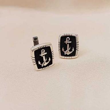Anchor Motif Cufflinks For The Men Handcrafted In Sterling Silver With Black Enamel Work. Application: Commercial