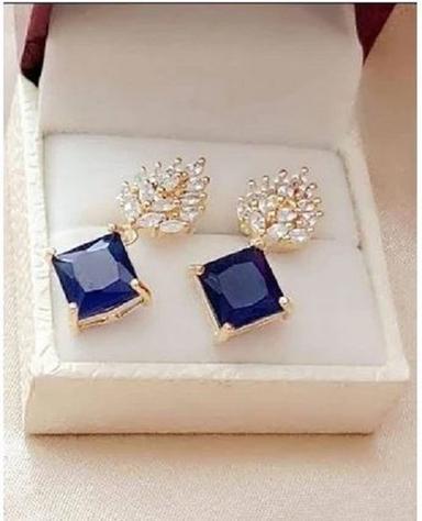 Blue And White Square Rhinestone Body Designer Bridal Earring 