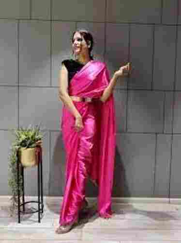 Stylish And Comfortable Cotton Silk Plain Pink Sarees For Woman
