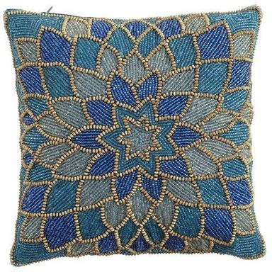 Blue Tear Resistant Beaded Cotton Cushion Cover