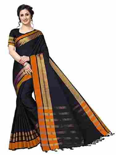 Black And Orange Designer Saree For Ladies