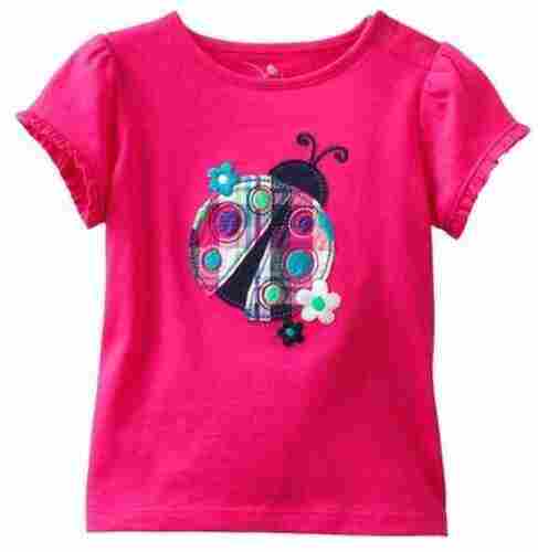 Girl Comfortable Beautiful Printed Stylish And Fashionable Pink Cotton T-Shirt