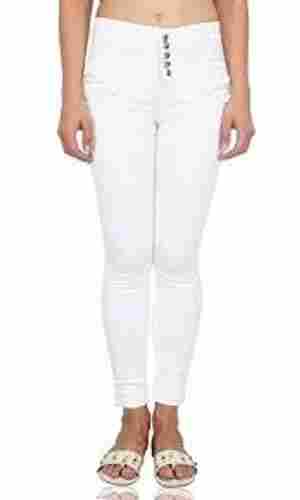 High Waist Plain White Stretchy Cotton Jeans For Casual Wear