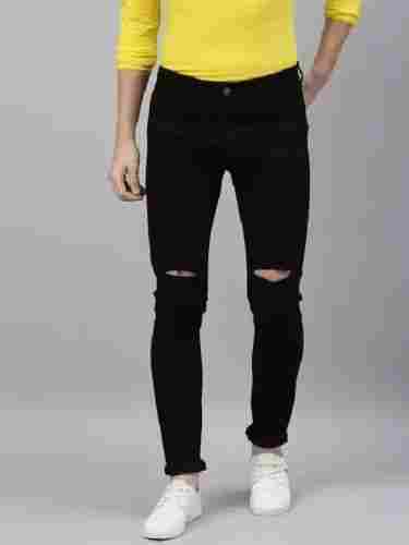 32 Inches Waist Stylish And Trendy Black Denim Ripped Knee Dyed Jeans Pants