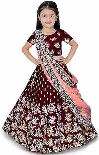 Party Wear Short Sleeves Embroidered Pattern Kids Ghagra Choli