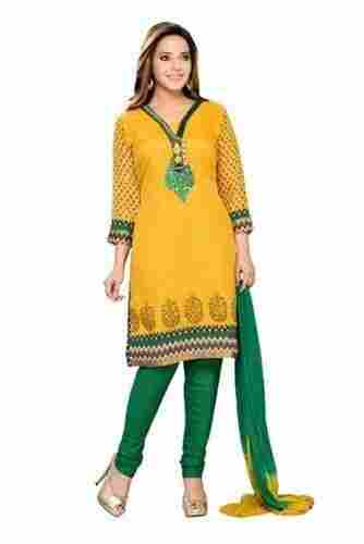 Party Wear Unstitched And Fashionable Cotton Designer Yellow Churidar Salwar Suit