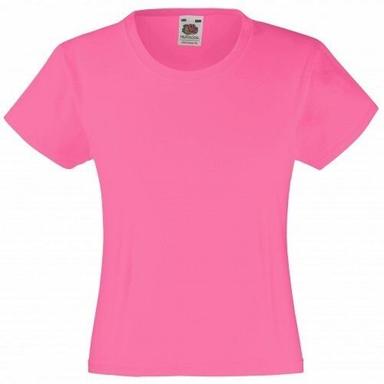 Girl'S Trendy Short Sleeves Round Neck Plain Cotton Pink T Shirt Gender: Girl