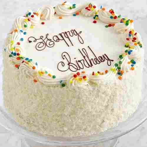 Round Vanilla Birthday Cake