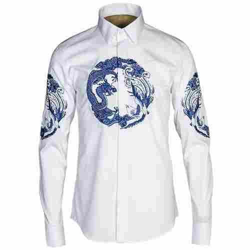 Elegant Look Casual Wear Mens Full Sleeves Classic Collar Embroidered Cotton Shirt