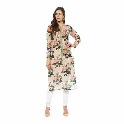 Full Sleeve and Flower Printed Ladies Cotton Kurta For Casual Wear