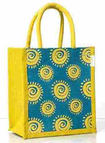 Medium Sized Blue Fancy Designer Printed Jute Bags For Shopping