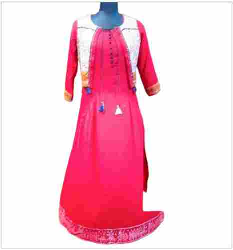 Long Simple Embroidered Taffeta Breathable And Summer Season Casual Wear Cotton Beads Kurta For Ladies