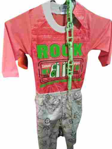 Non Toxic Quick Dry Full Sleeves Round Neck Printed Cotton Dress Set With T-Shirt and Colored Pant For Boys