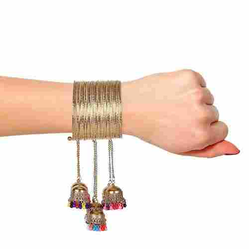 Bracelet With Multicolor Bead With Hanging Jhumki 